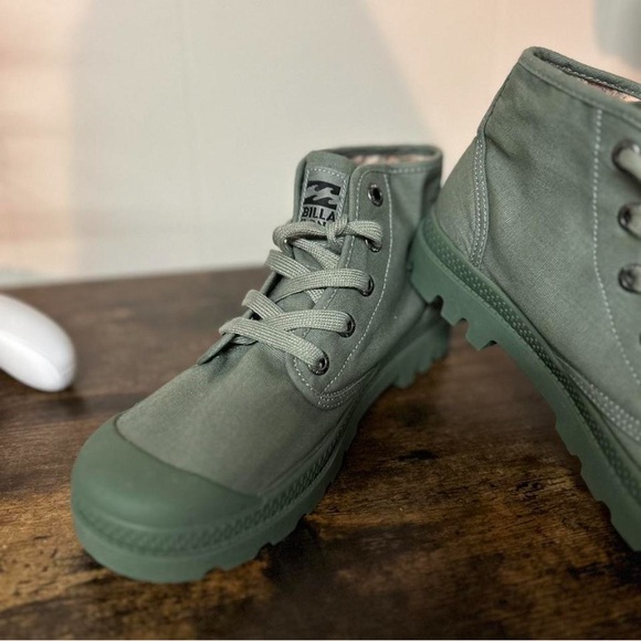 Billabong vintage style canvas and rubber safari combat boots, olive green - Picture 3 of 8